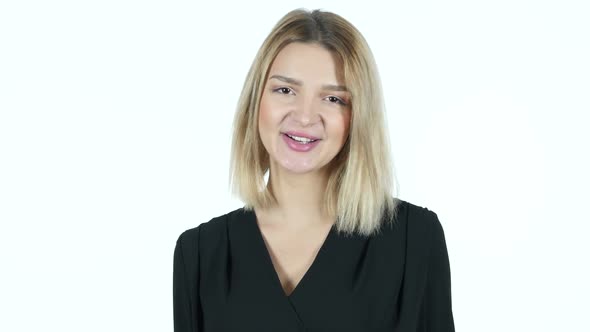 Online Video chat, Young Woman on White Background