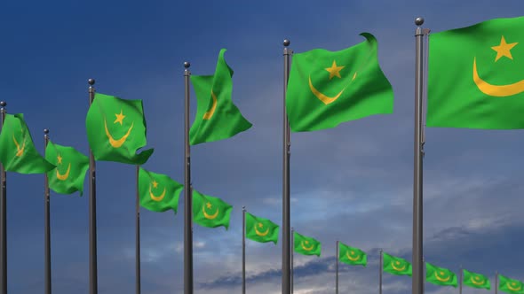 The Mauritania FlagsWaving In The Wind  4K