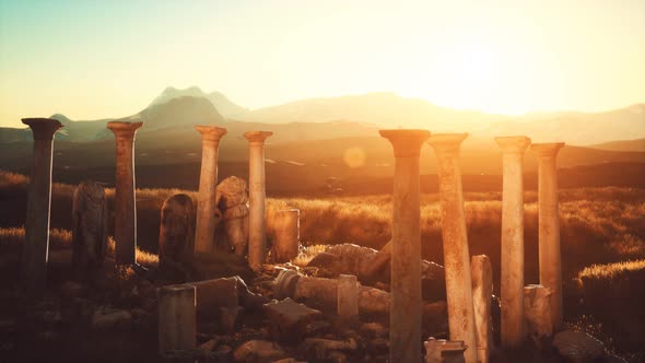 Old Greek Temple Ruins at Sunset