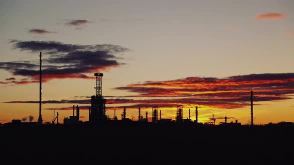 Oil refinery, Power and energy, Time-lapse, Sunset time