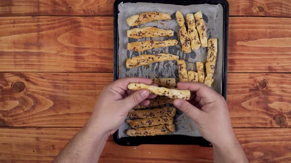 baked dough sticks, fresh from the oven, crispy and tasty.