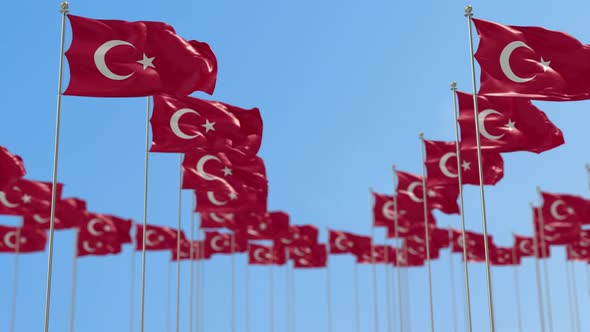 Turkey Row Of National flags Walk Throw Animation