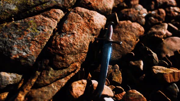 Old Dagger on the Rock at Sunset