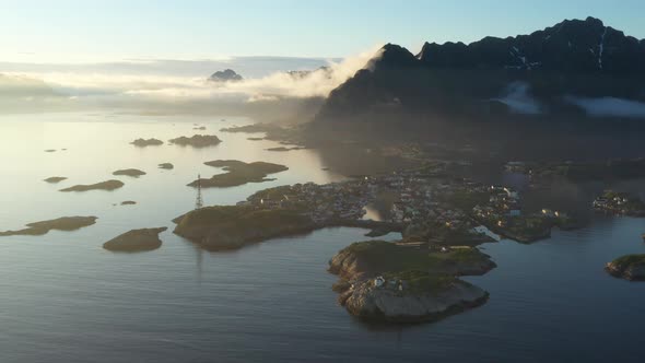 Norwegian Rocky Coastline and fishing village 