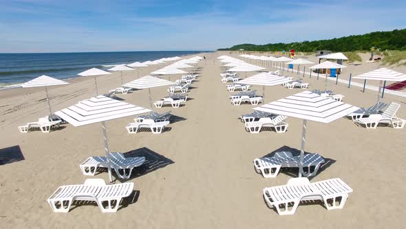 Aerial view of the beach umbrellas in summer