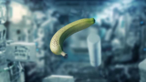 Banana Floating In Zero Gravity In Space