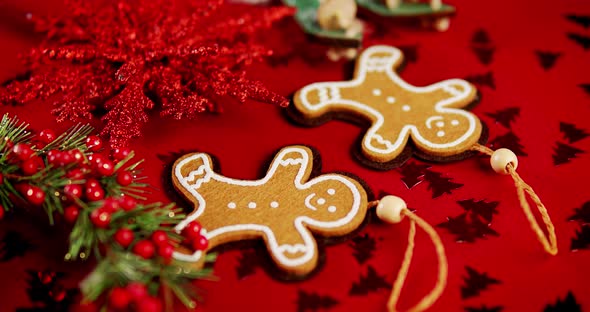 Beautiful Christmas Ornaments on a Red Background