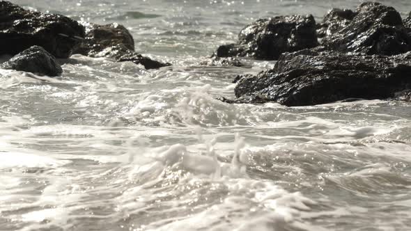 Big Waves Splashing on the Rocks in Koijigahama Beach in Tahara Japan