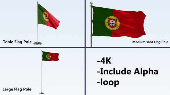 Portugal Flag Pole Pack 4k-Loop