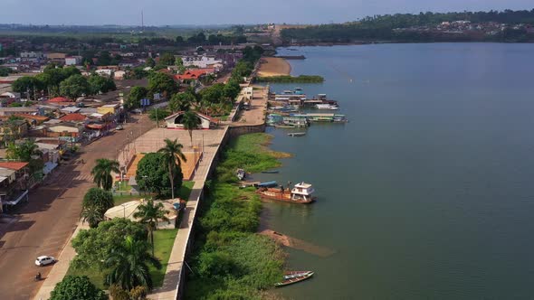 Beautiful aerial flying along the riverside in Altamira, Brazil