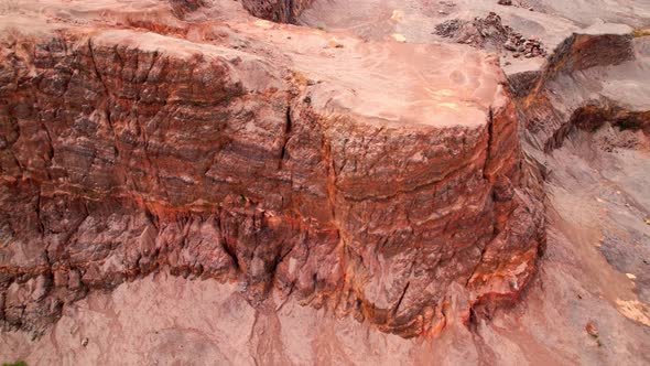 4K Aerial view of Grand Canyon, rock fissures eroded by water.