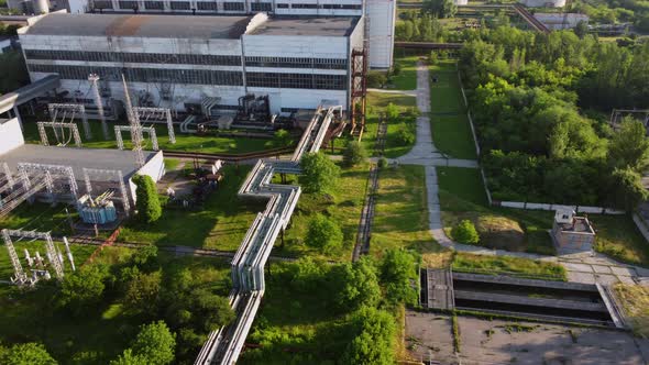 Aerial Drone View Flight Near Thermal Power Plant