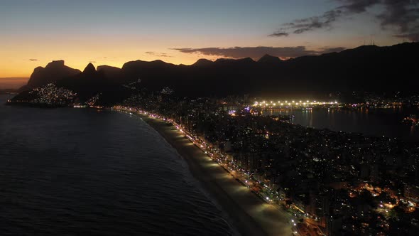 Sunset sky at Rio de Janeiro Brazil. Landmark of coast city. Tropical travel