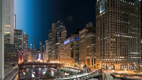 Chicago Riverwalk Day to Night Time Lapse - 4K