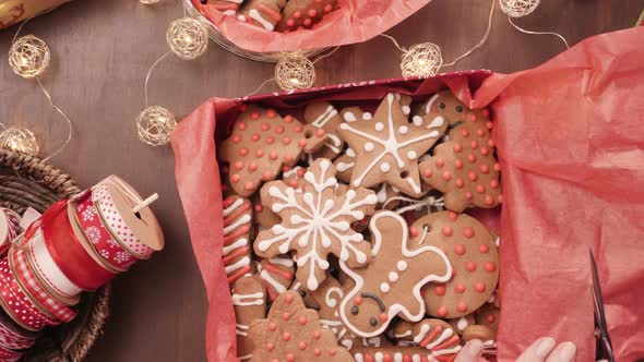 Packaging traditional home made gingerbread cookies as food gifts.