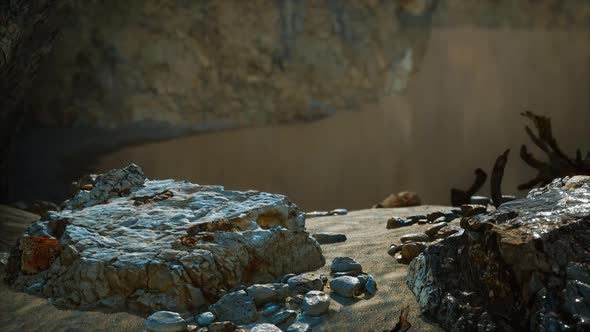 Seascape with White Rocky Cliffs in Sea Bay alt