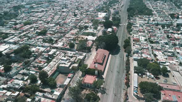 Aerial view of queretaro train station and rails