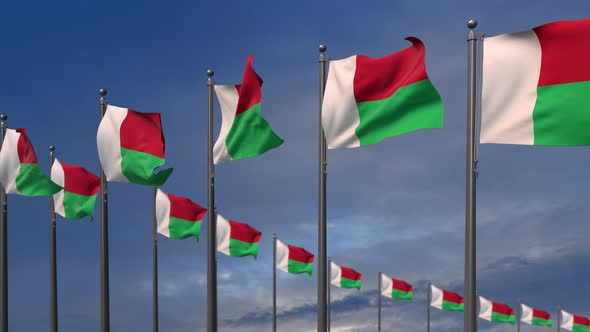 The Madagascar  Flags Waving In The Wind  - 4K