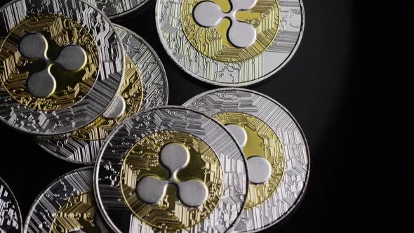 Rotating shot of Bitcoins (digital cryptocurrency) - Ripple