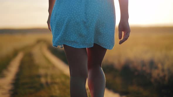 Close Up Slim Female Legs Walk in Nature