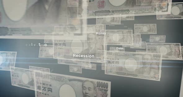 Japan Yen 10000 banknote – flying between transparent money