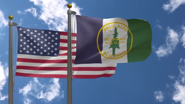 Usa Flag Vs Palo Alto City Flag California  On Flagpole
