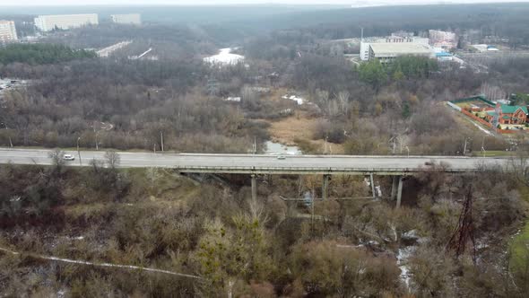 Aerial Kharkiv city, Pavlove Pole, high car bridge