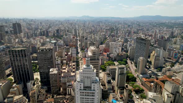Panoramic cityscape of metropole downtown Sao Paulo, Brazil.