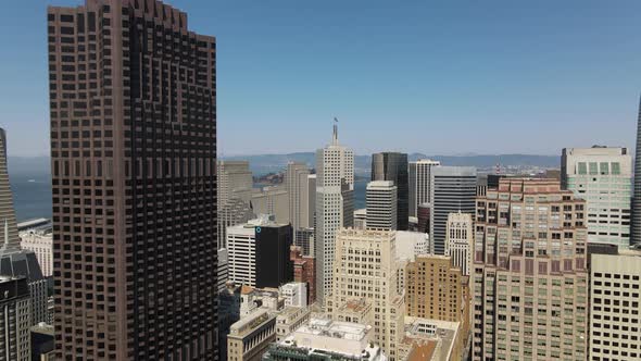 Aerial footage from the Finance District of San Francisco