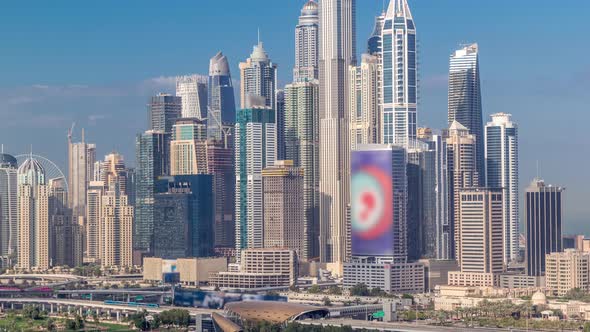 Dubai Marina Skyscrapers and Golf Course Morning Timelapse Dubai United Arab Emirates