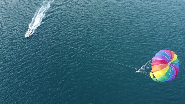 Aerial View of the Boat and Parachute in the Sea Resort