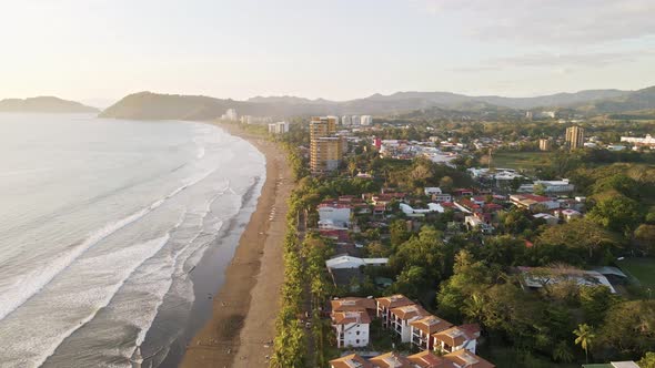 Sunset over the sandy beach of the Stunning seaside town of Jaco on the Pacific Coast of Costa Rica.