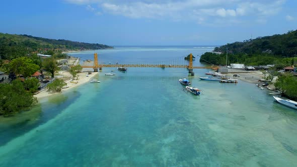 The Yellow Bridge Connecting Nusa Lembongan and Cennigan Islands in Bali