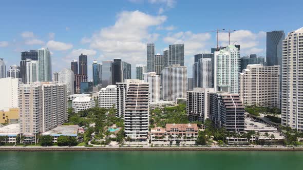 Downtown Miami USA Skyline Cinematic Aerial View Rich Oceanfront Condominiums