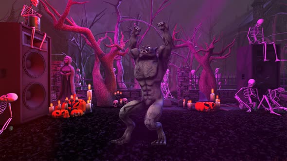 Werewolf dancing in a graveyard party