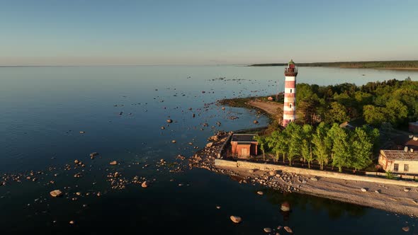 Aerial View of the Lighthouse at Sunset