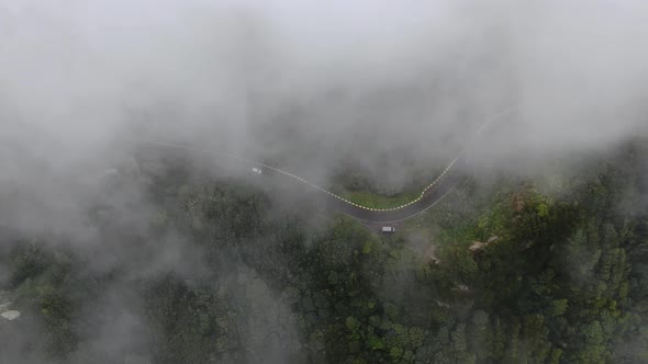 Low clouds and a road in Anaga mountains, Tenerife, Canary Islands, Spain