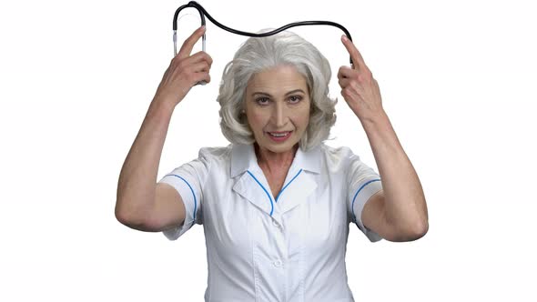 Successful Woman Doctor Takes Stethoscope alt