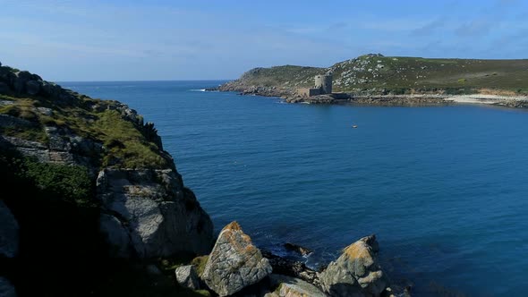 Rocky Coastline and Exposed Rocks in a Sea Channel