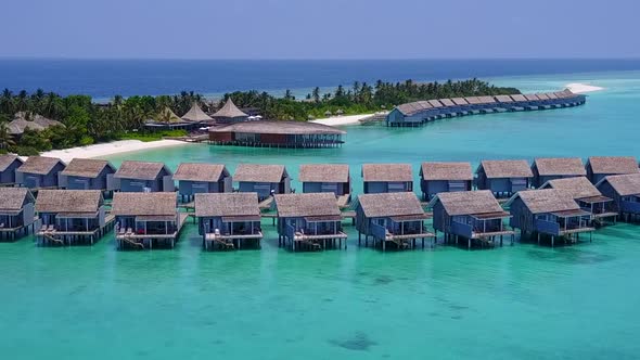 Aerial view tourism of bay beach by sea with sand background