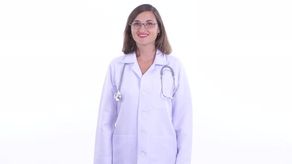 Happy Beautiful Woman Doctor with Eyeglasses Smiling