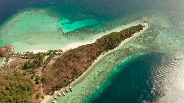 Torpical Island with White Sandy Beach, Top View