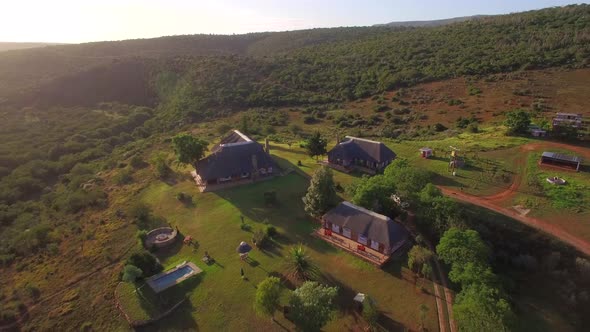 Aerial travel drone view of Addo Bush Palace Private Reserve, Western Cape, South Africa.
