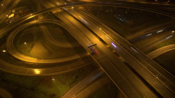 4K : Aerial time lapse in motion drone shot of freeway and interstate traffic