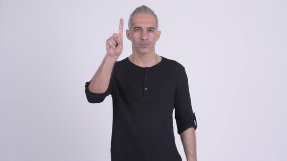 Handsome Persian Man Pointing Finger Up