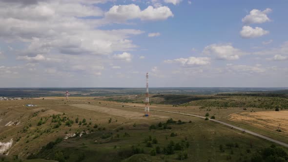 Cell Site of Telephone Tower with 5G Base Station Transceiver