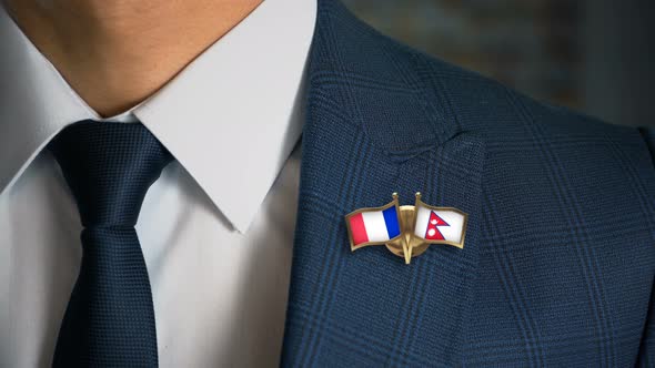 Businessman Friend Flags Pin France Nepal
