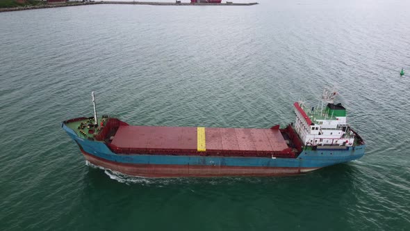 Large General Cargo Ship Tanker Bulk Carrier Aerial View