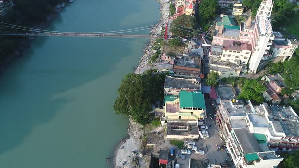 City of Rishikesh state of Uttarakhand in India seen from the sky