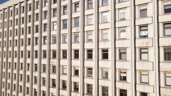 Urban Architecture: Many Windows of a Building. Slow Motion